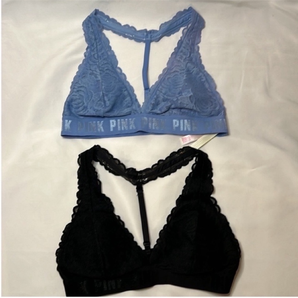 Set of 2 Medium PINK Bralettes - Blue & Black